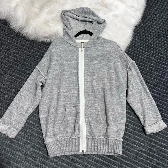 Free People In Bloom Oversized Slouchy Hoodie Sweater In Gray. Size XS - Picture 8 of 16